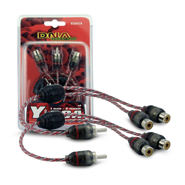 RCA audio cable set with packaging on a white background