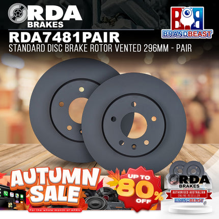 RDA Brakes RDA7481 Standard Disc Brake Rotor Vented 296mm - Pair