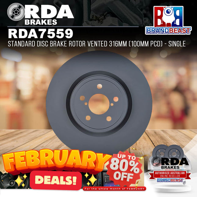 RDA Brakes RDA7559 Standard Disc Brake Rotor Vented 316mm (100mm PCD) - Pair