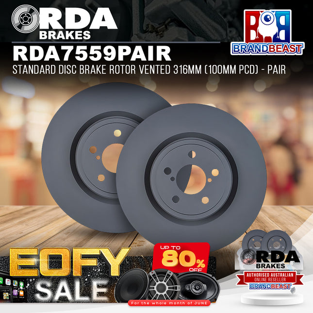 RDA Brakes RDA7559 Standard Disc Brake Rotor Vented 316mm (100mm PCD) - Pair