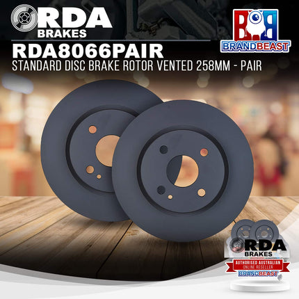 RDA Brakes RDA8066 Standard Disc Brake Rotor Vented 258mm - Pair