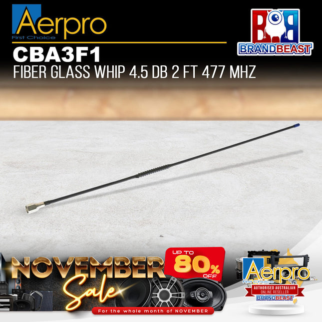Aerpro CBA3F1 4.5dBi 477MHz 650mm Fibreglass UHF Antenna Whip