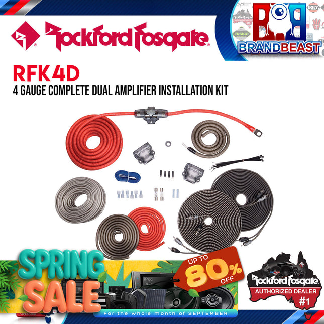 Rockford Fosgate RFK4D 4 AWG Complete Dual Amp Installation Kit
