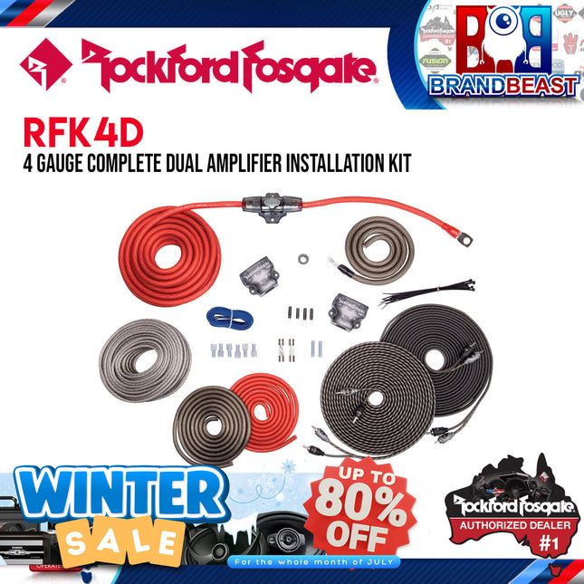 Rockford Fosgate RFK4D 4 AWG Complete Dual Amp Installation Kit