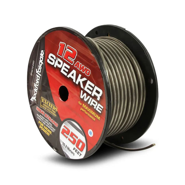 Rockford Fosgate RFW12-250 12 AWG Speaker Wire 250 Foot Spool Frosted Black/Silver