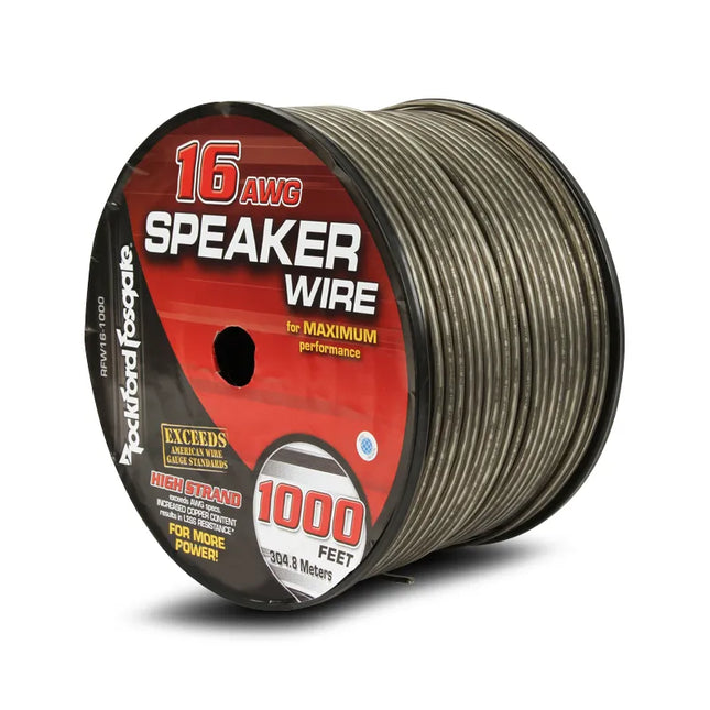Rockford Fosgate RFW16-1000 16 AWG Speaker Wire 1000 Foot Spool Black/Silver