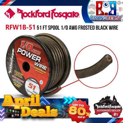 Rockford Fosgate RFW1B-51 51 Foot Spool 1/0 AWG Frosted Black Wire