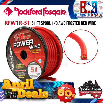 Rockford Fosgate RFW1R-51 51 Foot Spool 1/0 AWG Frosted Red Wire