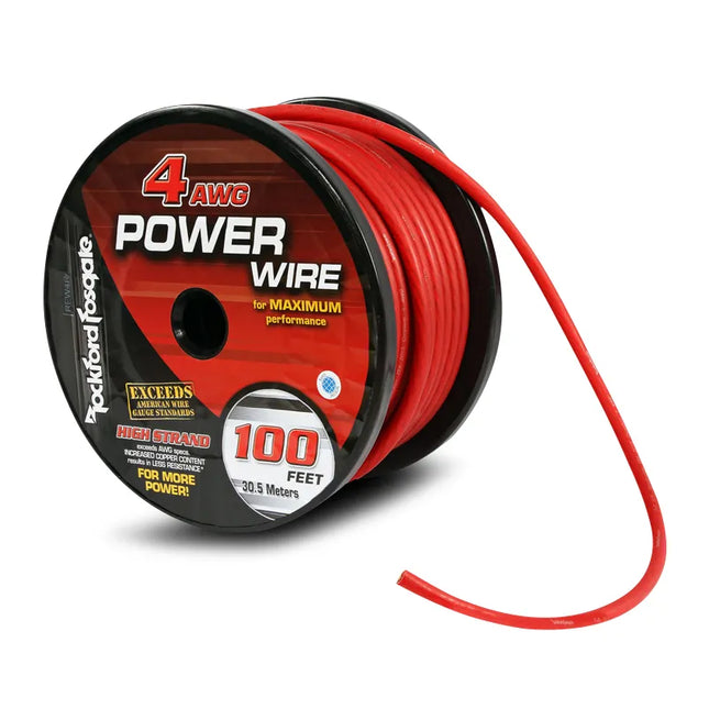 Rockford Fosgate RFW4R 100 Foot Spool 4 AWG Frosted Red Wire
