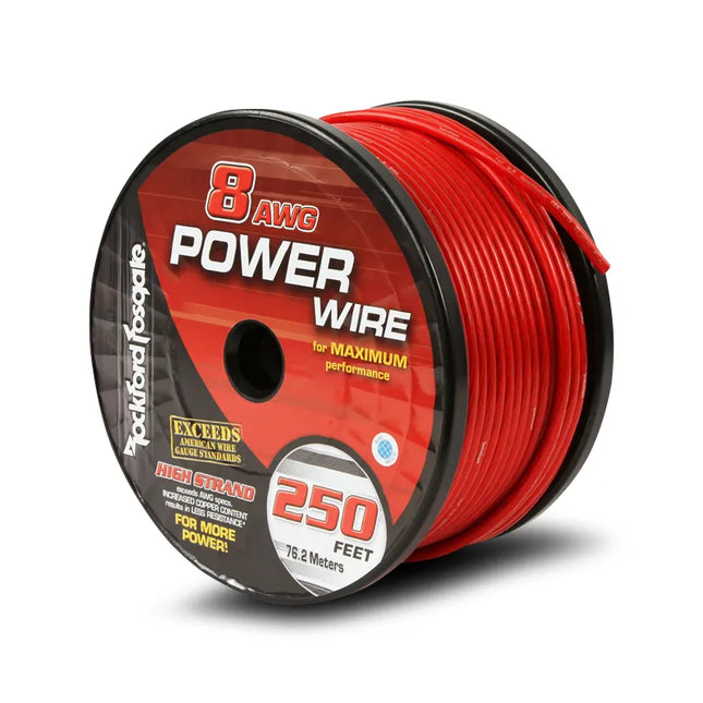Rockford Fosgate RFW8R 250 Foot Spool 8 AWG Frosted Red Wire