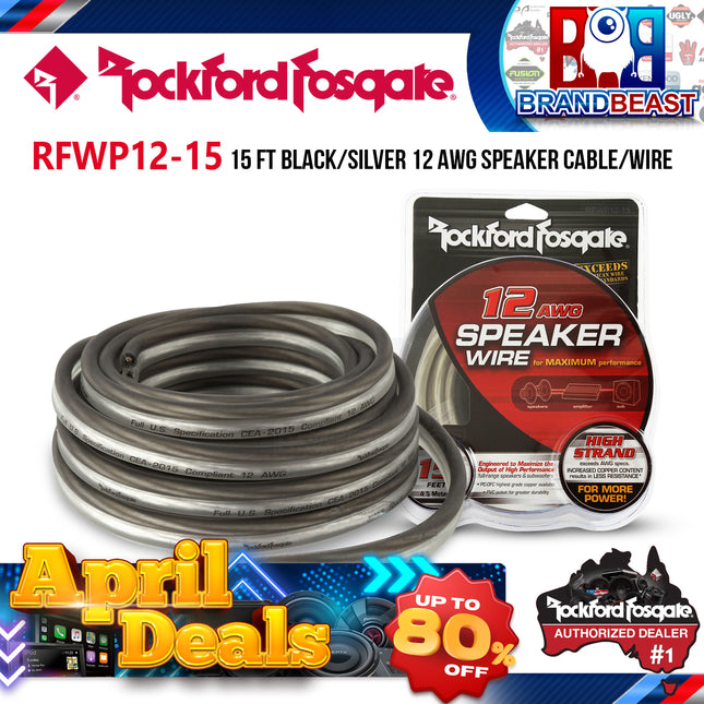 Rockford Fosgate RFWP12-15 12 AWG Speaker Wire Packaged 15 Foot Black/Silver