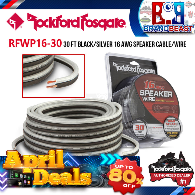 Rockford Fosgate RFWP16-30 16 AWG Speaker Wire Packaged 30 Foot Black/Silver