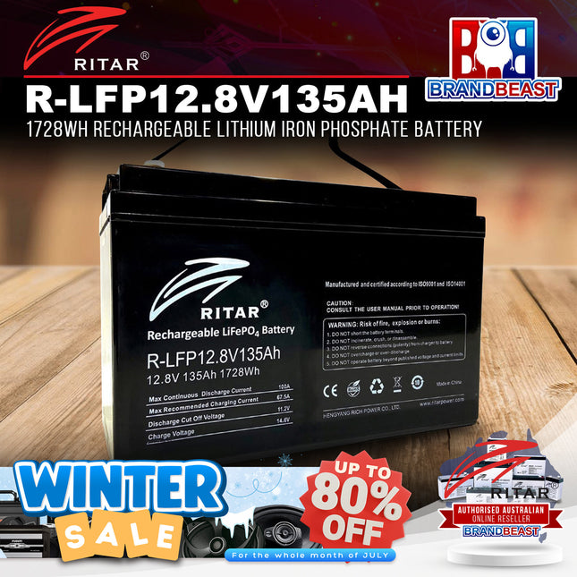 Ritar R-LFP12.8V135AH 1728wh Rechargeable Lithium Iron Phosphate Battery