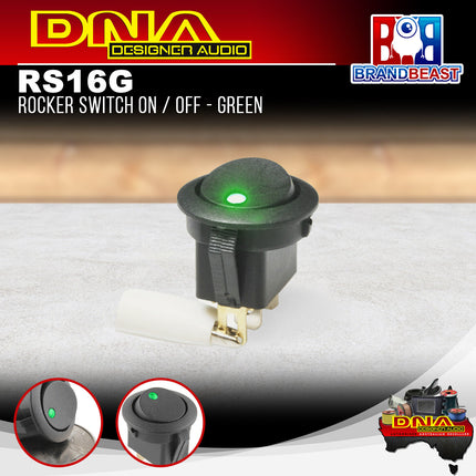 DNA RS16G 12 Volt Off/On Rocker Switch - Green LED