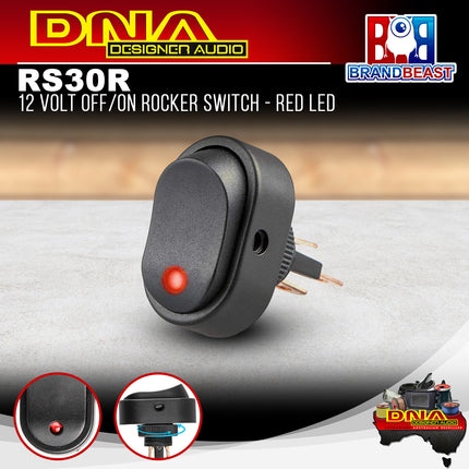 DNA RS30R 12 Volt Off/On Rocker Switch - Red LED