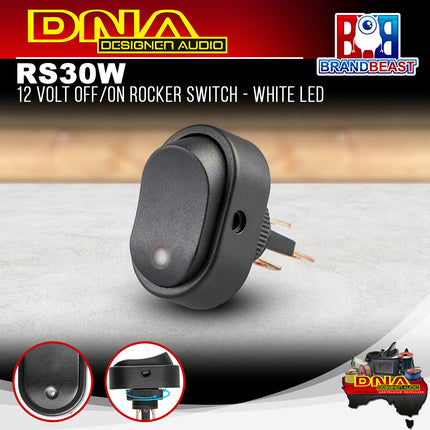 DNA RS30W 12 Volt Off/On Rocker Switch - White LED
