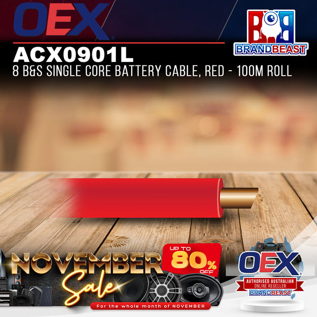 OEX ACX0901L 8 B&S Single Core Battery Cable, Red - 100m Roll