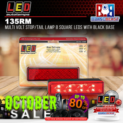 LED Autolamps 135RM Multi Volt Stop/Tail Lamp 8 Square LEDs With Black Base