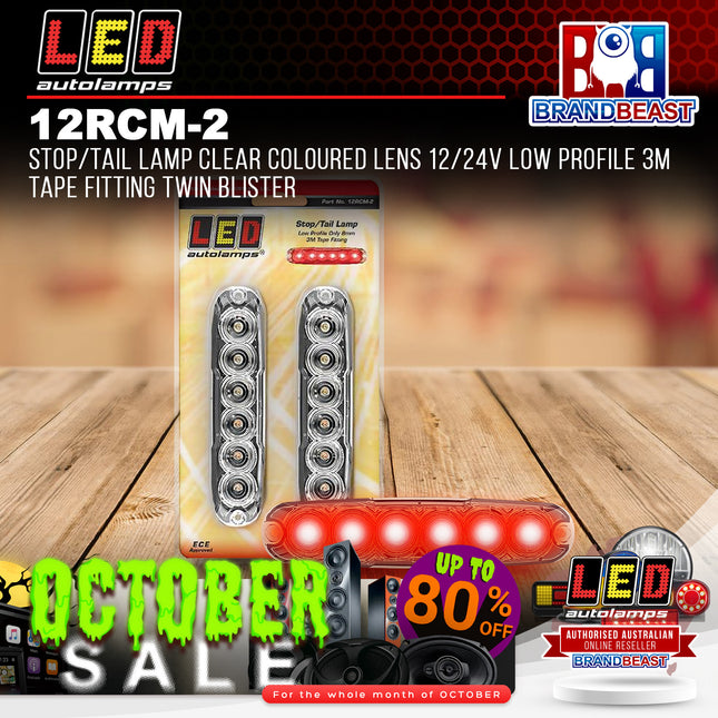 LED Autolamps 12RCM-2 Stop/Tail Lamp Clear Coloured Lens 12/24V Low Profile 3M