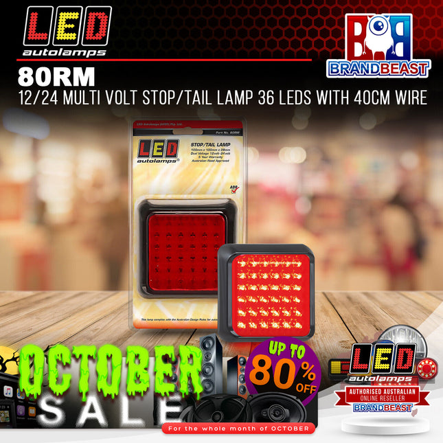 LED Autolamps 80RM 12/24 Multi Volt Stop/Tail Lamp 36 LEDs With 40cm Wire (Each)
