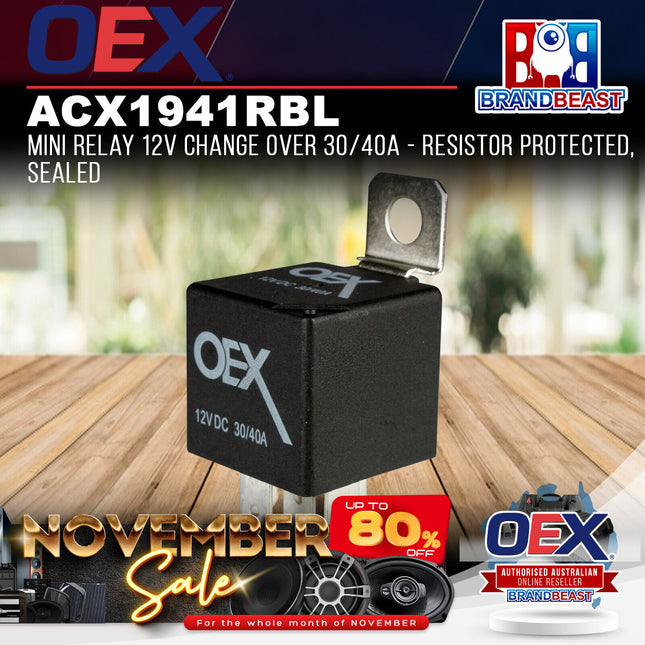 OEX ACX1941RBL Mini Relay 12V Change Over 30/40A - Resistor Protected, Sealed