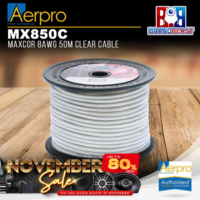 Aerpro MX850C Maxcor 8AWG 50m Clear Cable