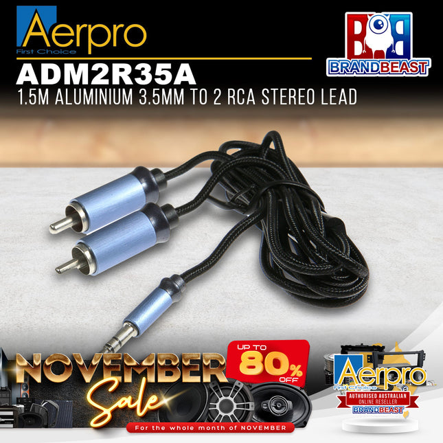 Aerpro ADM2R35A 3.5mm to 2 RCA Aluminum Stereo Lead