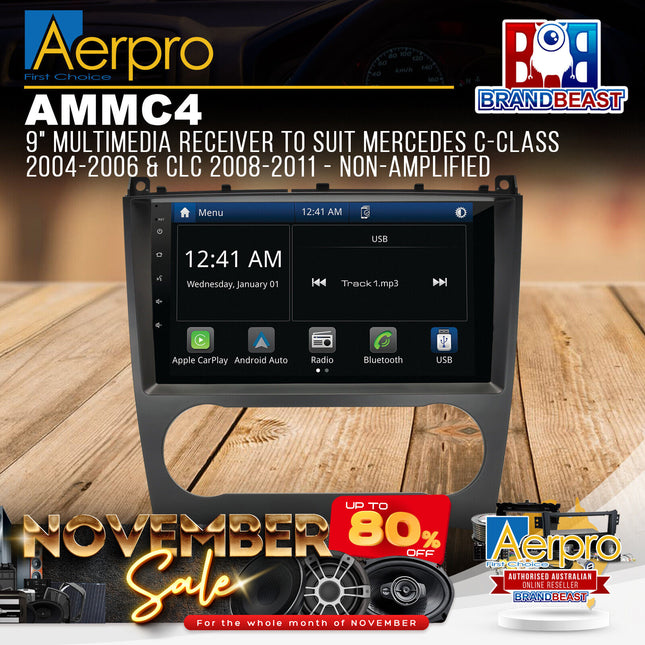 Aerpro AMMC4 9" Multimedia Receiver Suit Mercedes C-Class & CLC (Non-Amplified)