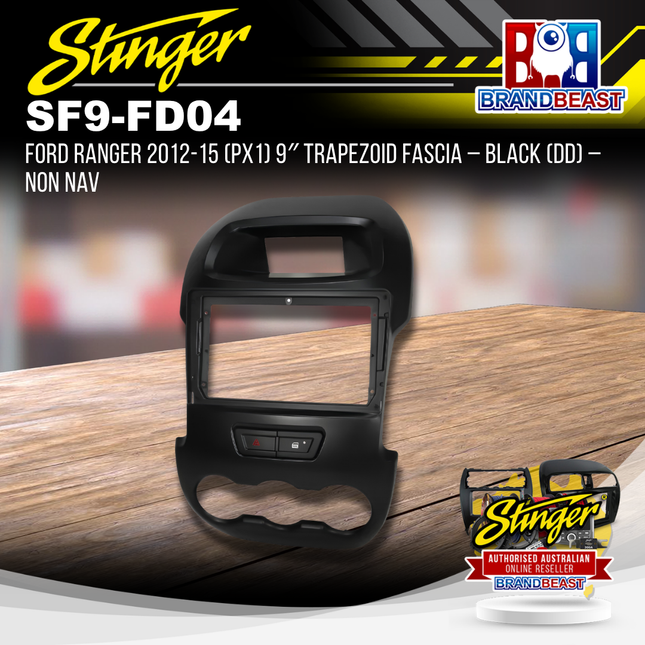 Stinger SF9-FD04 Ford Ranger 2011-2015 PX MK1 9 Inch Trapezoid Head Unit Fascia Black Non-Navigation