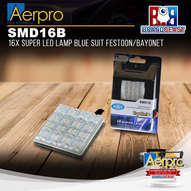 Aerpro SMD16B 16X Super LED Lamp Blue Suit Festoon/Bayonet