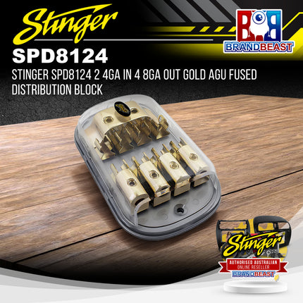 Stinger SPD8124 2 4GA In 4 8GA Out Gold AGU Fused Distribution Block