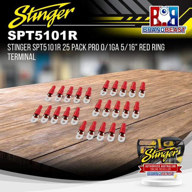 Stinger SPT5101R 25 Pack PRO 0/1GA 5/16" Red Ring Terminal