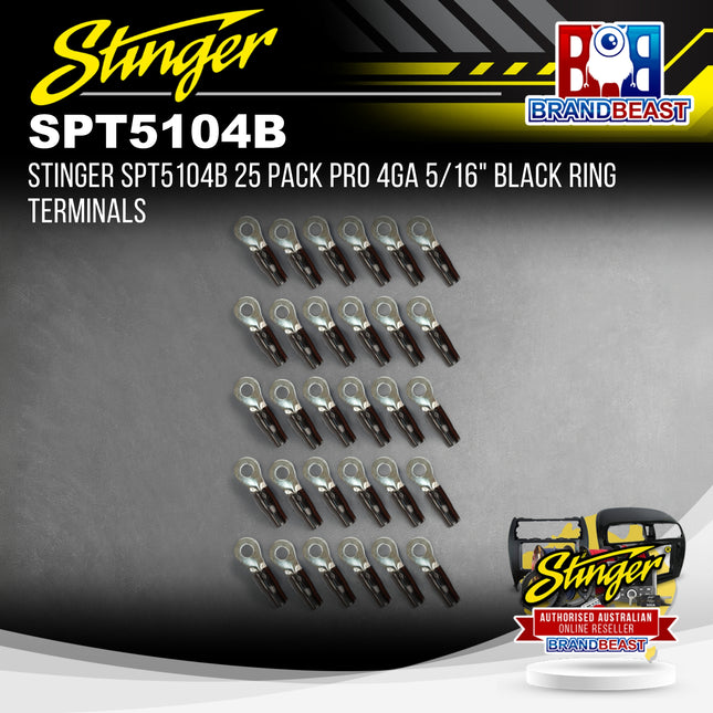 Stinger SPT5104B 25 Pack Pro 4GA 5/16" Black Ring Terminals