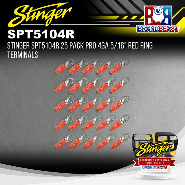 Stinger SPT5104R 25 Pack Pro 4GA 5/16" Red Ring Terminals