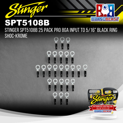 Stinger SPT5108B 25 Pack Pro 8GA Input to 5/16" Black Ring Shoc-Krome