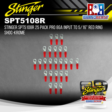Stinger SPT5108R 25 Pack Pro 8GA Input to 5/16" Red Ring Shoc-Krome