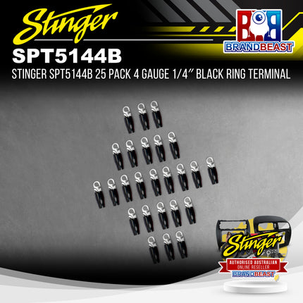 Stinger SPT5144B 25 Pack 4 Gauge 1/4″ Black Ring Terminal