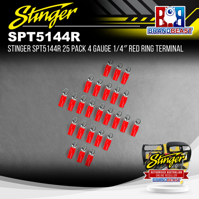 Stinger SPT5144R 25 Pack 4 Gauge 1/4″ Red Ring Terminal