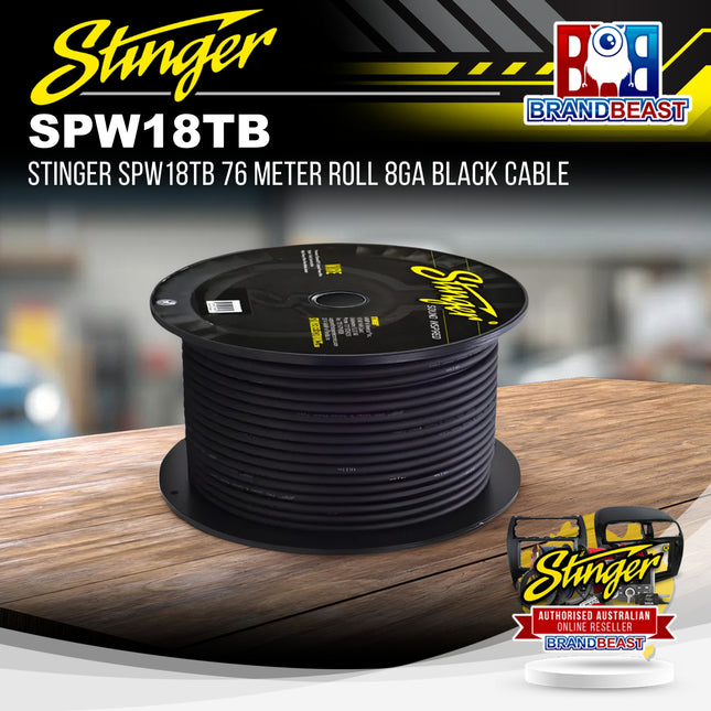 Stinger SPW18TB 76 Meter Roll 8GA Black Cable