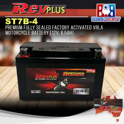 RevPLUS ST7B-4 Premium Fully Sealed Factory Activated VRLA Motorcycle Battery (12V, 6.5Ah)