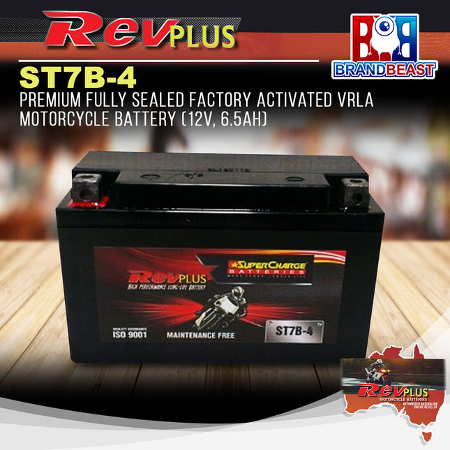 RevPLUS ST7B-4 Premium Fully Sealed Factory Activated VRLA Motorcycle Battery (12V, 6.5Ah)