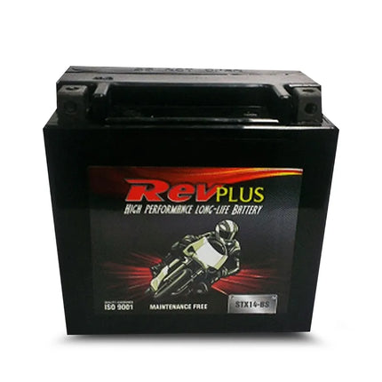 RevPLUS STX14-BS Heavy Duty Dry Charged Motorcycle Battery (12V, 12Ah)