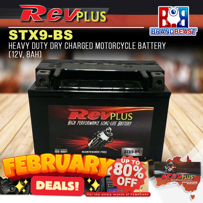 RevPLUS STX9-BS Heavy Duty Dry Charged Motorcycle Battery (12V, 8Ah)