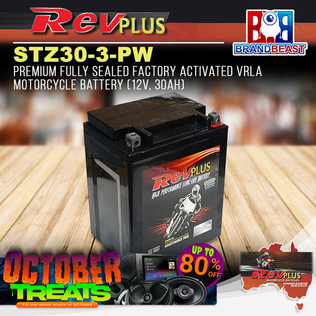 RevPLUS STZ30-3-PW Premium Activated VRLA Motorcycle Battery (12V, 30Ah)