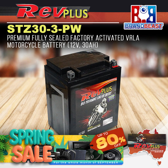 RevPLUS STZ30-3-PW Premium Activated VRLA Motorcycle Battery (12V, 30Ah)