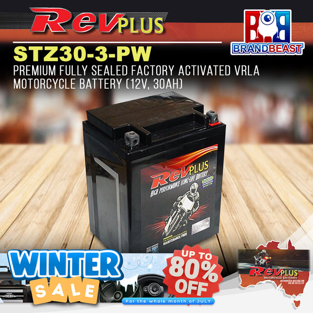RevPLUS STZ30-3-PW Premium Activated VRLA Motorcycle Battery (12V, 30Ah)