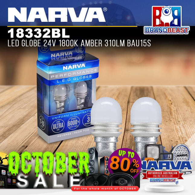 Narva 18332BL 24V BAU15S Indicator LED Globes 1800K Amber