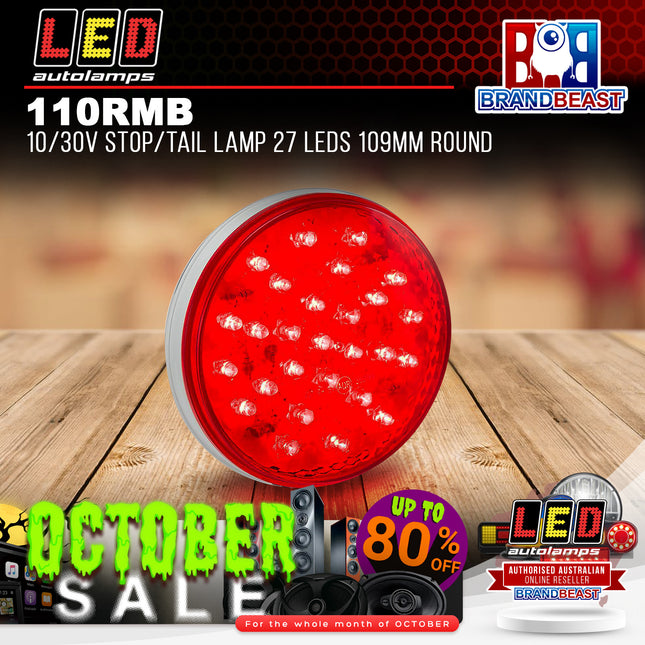 LED Autolamps 110RMB 10/30V Stop/Tail Lamp 27 LEDs 109mm Round