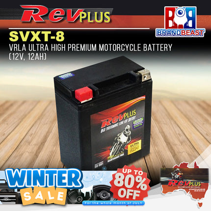 RevPLUS SVXT-8 VRLA Ultra High Premium Motorcycle Battery (12V, 12Ah)