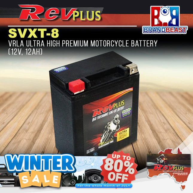 RevPLUS SVXT-8 VRLA Ultra High Premium Motorcycle Battery (12V, 12Ah)